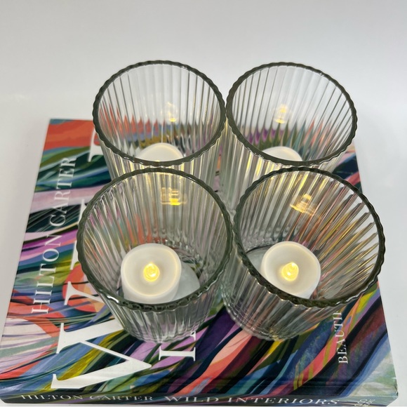 Ribbed Glass Candle Holder Set of 4 Clear Chic Holiday Home Decor - Picture 9 of 16
